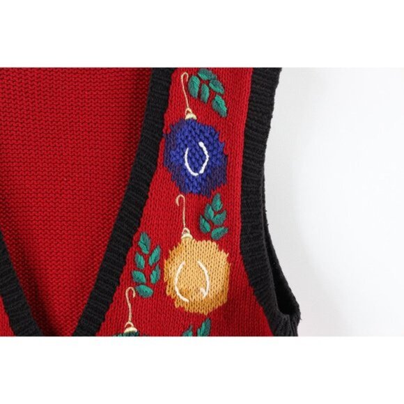 Vintage 90s Streetwear Medium Christmas Ornaments Knit Cardigan Sweater Vest - Picture 6 of 12